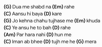 Pankhon Taley Lyrics in English Dua Me Shabd Na Rahe Lyrics in English Chords